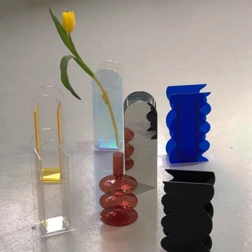 Ins Style Middle Ancient Acrylic Vase Creative Decoration Hydroponic Flower Arrangement Transparent Mirror Home Mode Ornaments