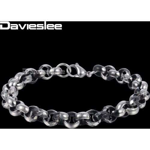 Davieslee Bracelet Women Mens Jewelry Cut Scales Round Box Link Stainless Steel Chain DKB559