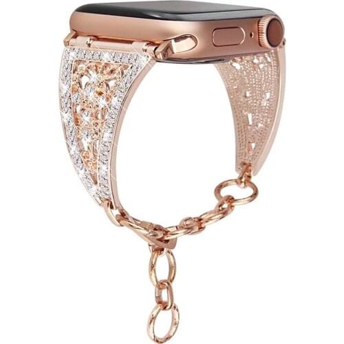 Women Diamond Flash Jewelry Bracelet for Apple Watch Band Series 6/SE/5/4/3/2 Steel Chain Fashion Strap for iWatch 44/40/42/38mm