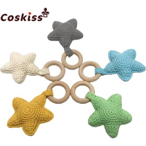 Beech Wood Ring Crochet Beads Wooden Star Baby Rattle Baby Play Gym Montessori Toys Safety Baby Teether Gift