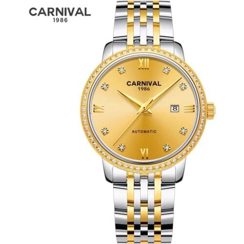 CARNIVAL Brand Women Fashion Automatic Watch Lady Waterproof Sapphire Calendar Business Mechanical Wristwatch Relogio Feminino