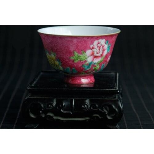 Hand-painted Pastel Rolling Road Peony Pattern Tea Cup Handmade Flower Pattern Yongzheng Stamp Tea Set