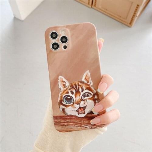Retro Oil painting cat kitten kawaii Japanese Phone Case For iPhone 11 12 Pro Max Xs Max XR Xs 7 8 Plus X 7Plus case Cute Cover