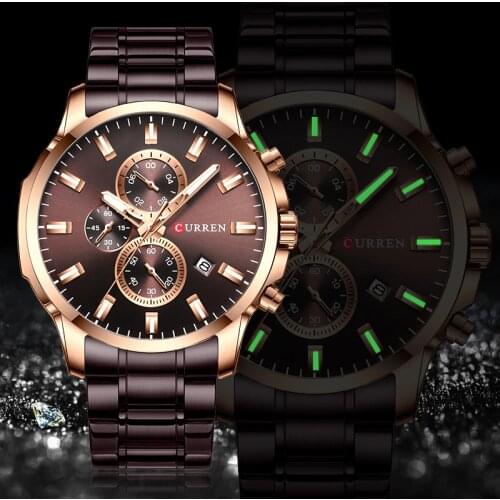 CURREN Business Men Watch Top Luxury Chronograph Brand Quartz Wristwatch with Stainless Steel Sports Men’s Watches Male Clock