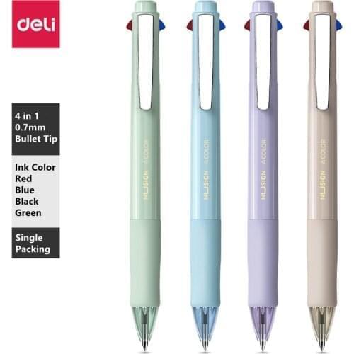 Deli Multicolor Pens 4-in-1 Retractable Ballpoint Pens 0.7MM 4 Vivid Colors Ball Pen Best for Smooth Writing