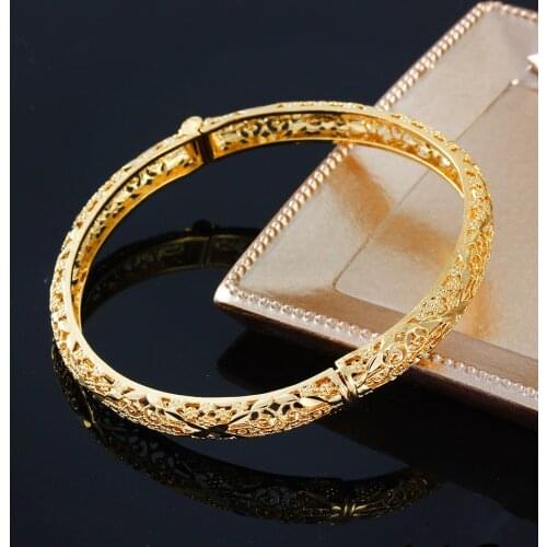 Dubai India Africa Gold Color Bangles for Women Gold Lattice Turkish Bangles&Bracelet Girls Women Hand Jewelry Arab Gift Muslim