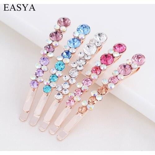 EASYA Fashion Charming Crystal Barrettes For Women Girls Hot Sell Colorful Rhinestone Hairpins Jewelry