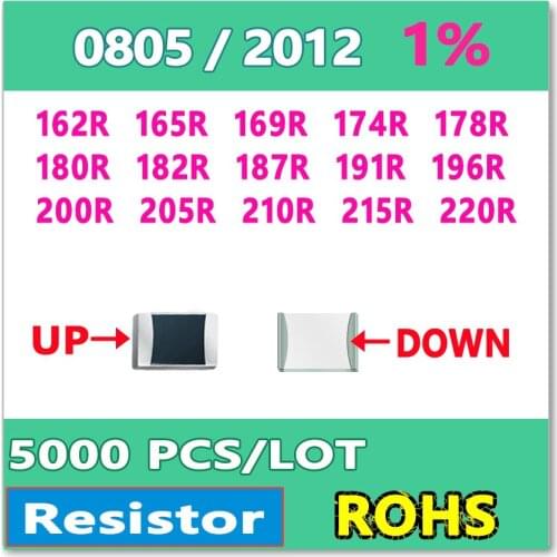 JASNPROSMA OHM 0805 F 1% 5000pcs 162R 165R 169R 174R 178R 180R 182R 187R 191R 196R 200R 205R 210R 215R 220R smd 2012 Resistor