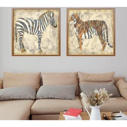 High-definition Modern Spray Painting Retro Tiger Lion Elephant Living Room Decoration Canvas Wall Art Cuadros Decoracion Salon