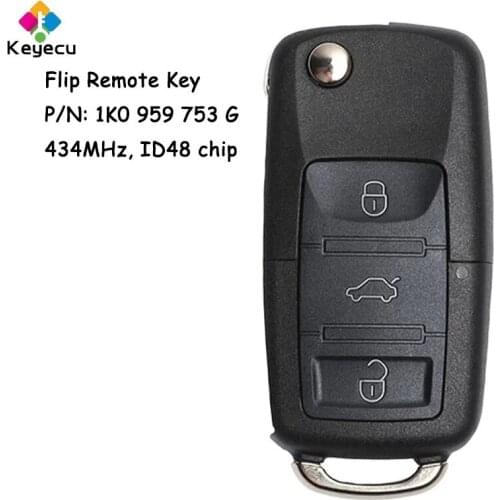 KEYECU Folding Remote Key With 3 Buttons & 434MHz & ID48 Chip - FOB for Volkswagen Golf for Seat for Skoda FCC ID: 1K0 959 753 G