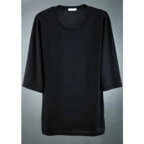 Korean youth mens summer wear round neck loose and micro transparent trend 5-sleeve mid sleeve T-shirt versatile fashion trend