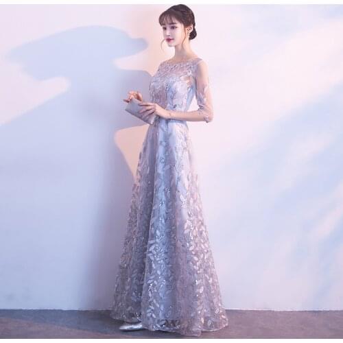 Leaves Embroidery Lace sexy Slim Half Sleeve party dress evening dress Female Chinese Style Dress Improved Qipao Size S-3XL