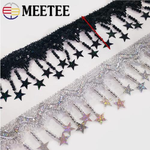 1/2Meters Meetee 85mm Polyester Laser Sequins Lace Trim Beaded Tassels DIY Sewing Stage Performance Costume Decoration Material