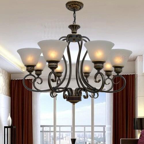 Country Style 6/8/10 Head Lighting Chandeliers E27 LED Bulb 110V/220v Vintage Lamp Home Nordic Wrought Iron Chandelier