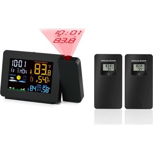 Weather Station Indoor Outdoor Wireless Thermometer 2 Black Outdoor Sensors Projection Clock 3391Digital Snooze Alarm Clock