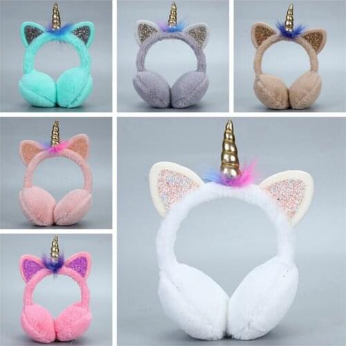 Cute Cartoon Unicorn Earmuffs, Winter Outdoor Warm Earmuffs, Earmuffs Thickened Plush Colored Earmuffs Rabbit Ears