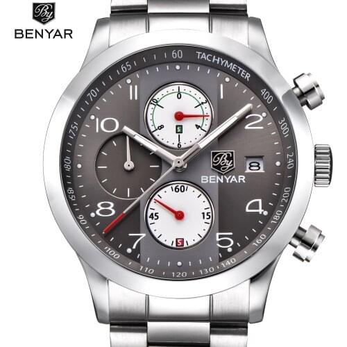 2018 New Watches Men Luxury Brand BENYAR Chronograph Sports Watches Waterproof Stainless steel Quartz Man Watch Mens Relogio