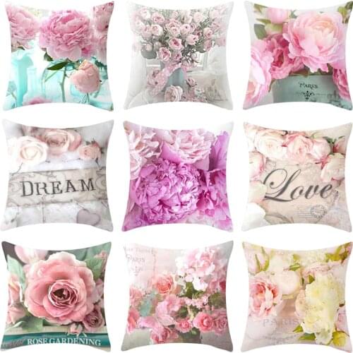 High Quality Super Soft Polyester Pillow Covers Home Decor Pink Flower Printed Cushion Cover Womens Room Seat Throw Pillowcase