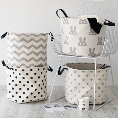 New Cotton Linen Square Laundry Hamper Clothes Storage Baskets Nordic Style Thickened Leather Handle Stocks Barrel Bags Folding