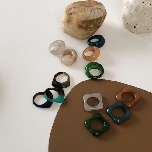 2021 New Retro Resin Multicolor Sector Square Circular Geometric Hollow Rings for Women Girls Delicate Jewelry Gifts