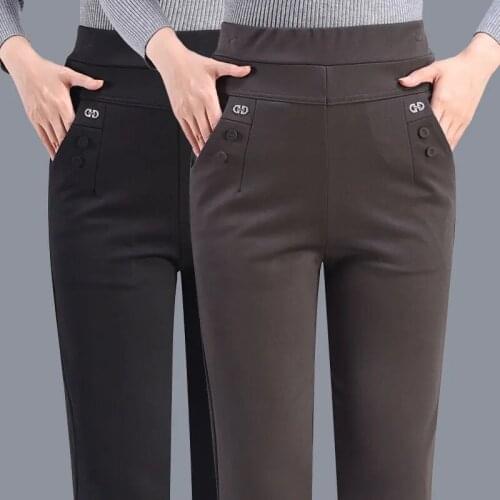 New Arrival Spring Autumn Middle-aged Womens Straight-leg Pants Solid High Waist Casual Trousers Elastic Loose Straight Pants