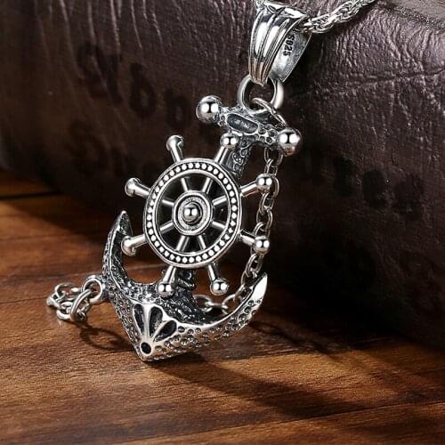 New Retro Anchor Necklace Trendy Mens Fashion Domineering Pirate Pendant Hanging Jewelry Punk Personality Pendant