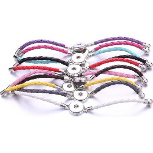 New Snap Jewelry Handmade 9 Color Magnet Braided Leather Snap Button Bracelet Fit 20mm 18mm Snap Button Jewelry Magnet Bracelet