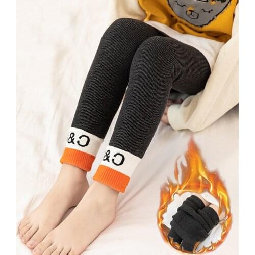 Autumn Winter Thick Cute Cat Warm Pants Korean Leggings with Fleece Plus Velvet Pants for Girls Kids Leggings Trausers