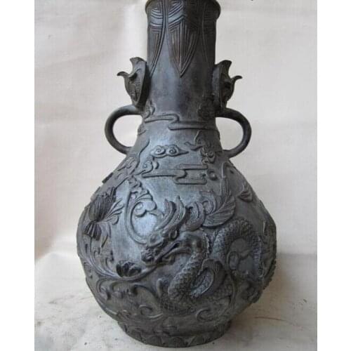 Song voge gem S1064 China Royal Palace Pure Bronze Copper Lucky Dragon chrysanthemum flower Pot Vase