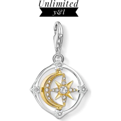 Moveable Moon Star Pendant Charm 925 Sterling Silver Lucky Gift Fit Bracelet Necklaces For Women Men Fine Jewelry Accessories