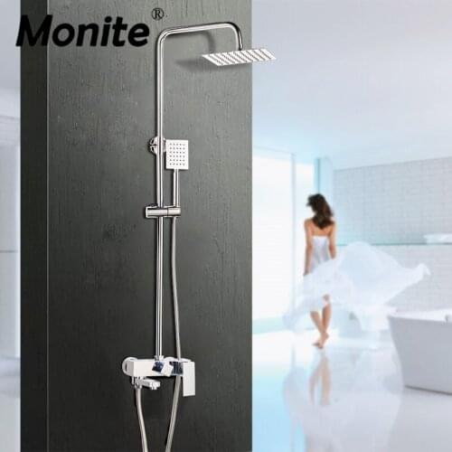 Monite Solid Brass Bathroom Shower Faucet Set Bathtub Faucets Shower Mixer Tap Chrome Polish Bath Tap Shower Head Mixer