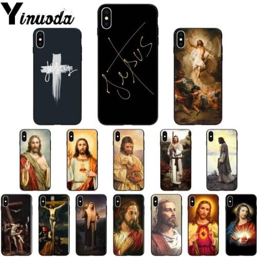 Yinuoda Christ Jesus cross Silicone TPU Soft black Phone Case for iPhone 5 5Sx 6 7 7plus 8 8Plus X XS MAX XR