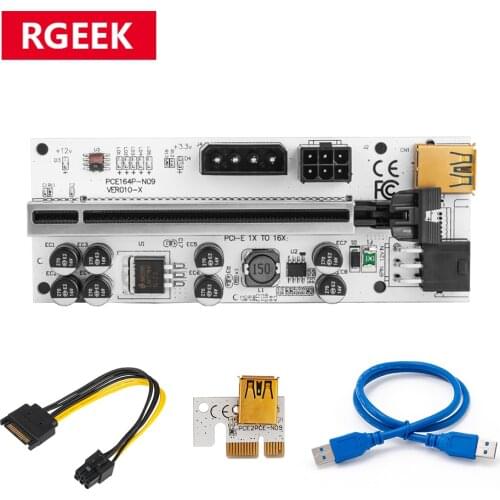 VER010 010S USB3.0 PCI-E Riser VER 010 PLUS Express 1X 4x8x 16x Extender pcie Riser cabo Adapter Card SATA 15pin to 6pin Power