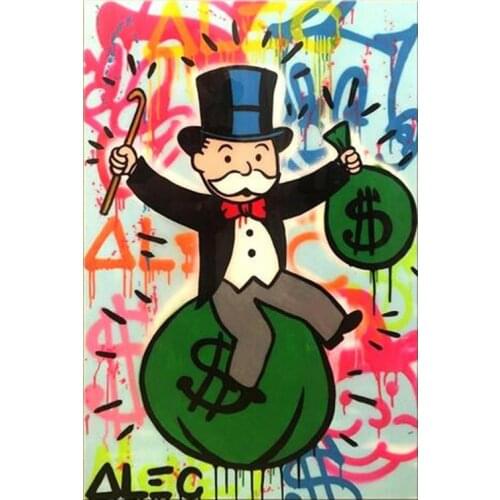 Handmade art Funny Alec Graffiti art Custom painting money on canvas wall urban pictures for living room street art