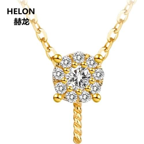 Solid 14k Yellow Gold 0.08ct Natural Diamonds Women Pendant 8-15mm Pearl Semi Mount Pendant Setting No Necklace