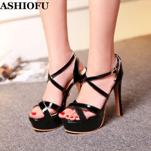 ASHIOFU Womens New Style Super Heeled Sandals Buckle Strap Sexy Party Platform Summer Shoes Large Size Fashion BFCM Sandal Shoes