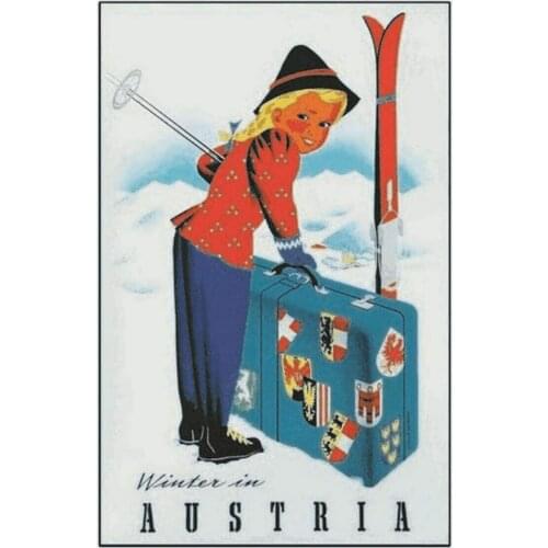 Winter in Austria Ski Sign with Cord Tin Sign Metal Sign Bar Pub Garage Diner Cafe Home Wall Decor Home Decor Art Poster