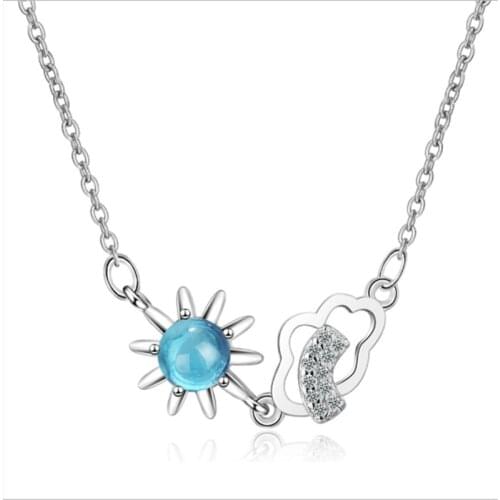 Star Cloud Sweet Blue Artificial Crystal Painted Pentagram Short silver plated Necklace SE003