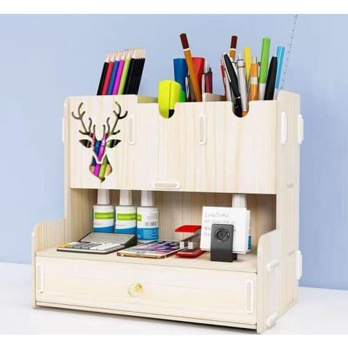 1Pcs Creative Multi-function Wooden Desktop Pen Holder Office School Storage Case Desk Pen Pencil Organizer