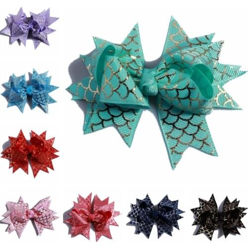 120PCS 10CM Newborn Grosgrain Ribbon Swallow-tailed Hair Bows With Fish Scale For Hair Clips Butterfly Shaped Boutique For Head