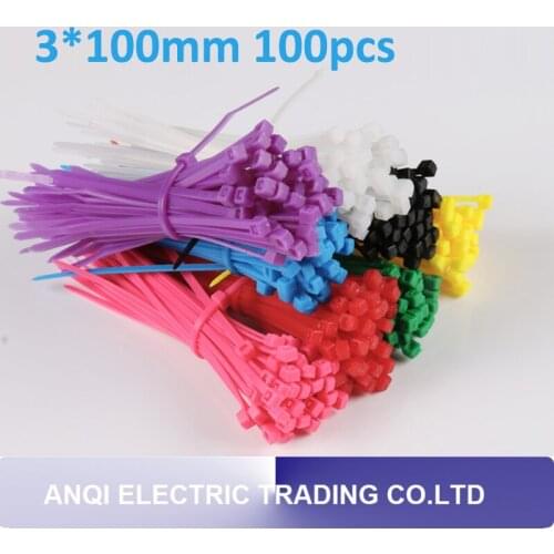 3*100mm 100pcs red blue green pink yellow purple black white colorful self-locking nylon cable ties high quality