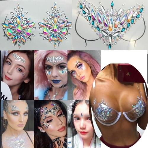 Prajna Bling Crystal Face 3D Stickers Party DIY Decorations Rhinestones For Eye Jewelry Accessories Party Makeup Art Stickers F