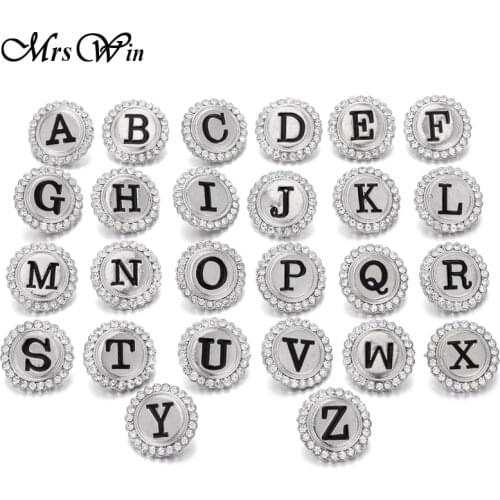 5pcs/lot Rhinestone Mix Letters Metal Round 18mm Snap Buttons Alphabet A-S DIY Jewelry Findings fit Snap Jewelry