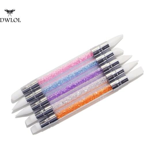 5 PC Dual Heads Silicone Nail Art Sculpture Pen Rhinestone Acrylic Handle for Emboss Carving Craft Polish Manicure Tool