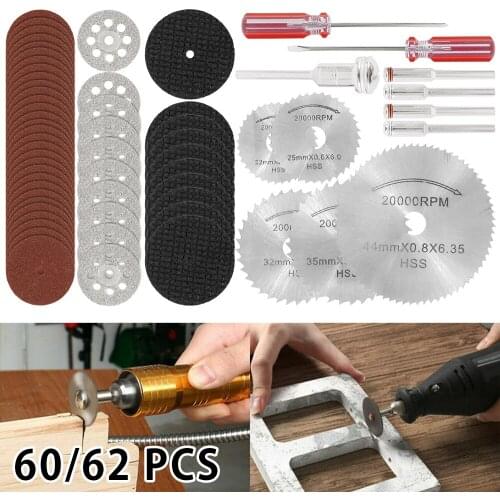 60/62PCS Diamond Cutting Discs Sanding Grinding Wheel Circular Saw Blade Woodworking Metal Dremel Mini Drill Rotary Hand Tool