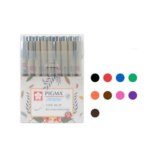 9colors Japanese Sakura Pigma Brush Pen Drawing Painting Waterproof Pen Soft Tip Stylus Pens Art Supplies