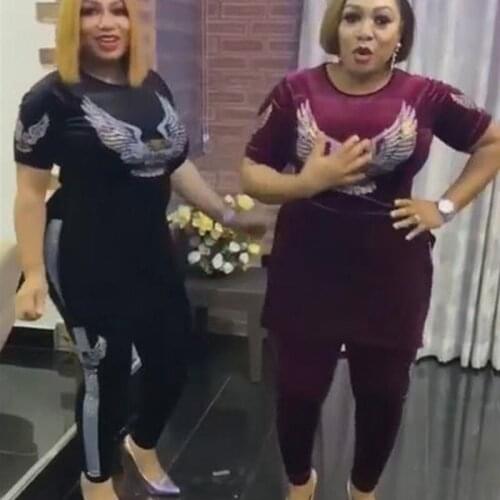 Velvet 2 Two Piece Set Fashion Style African Women Two Pieces Sets Top And Long Pant Dashiki Bazin Ropa African Clothing 2021