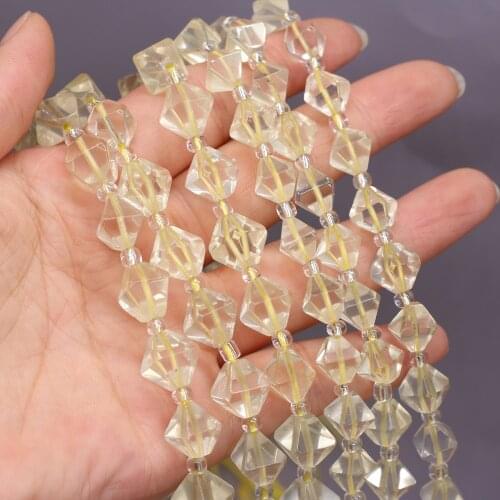 10mm Natural Genuine Lemon Crystal Beads Cut Irregular Rhombus Loose Beads for DIY Handmade Bracelet Necklace Jewelry Making