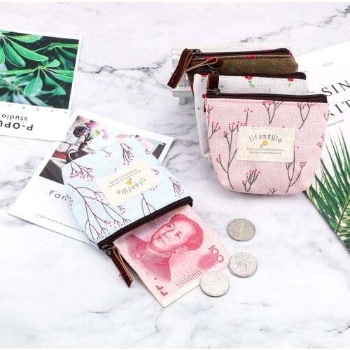 Headphone Case Pouch Womens Coin Purse Home Storage Bags Campus Girl Floral Coin Purse Mini Cotton Bag Organization