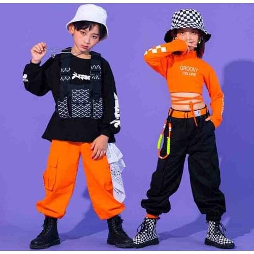 Kids Hip Hop Jazz Dance Costumes New Tie Top Overalls Girls Performance Show Street Dance Wear Boys Ballroom Dancewear XS1453